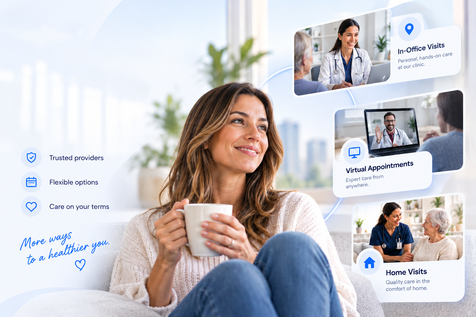 Home Visits, Virtual Appointments, Office Visits